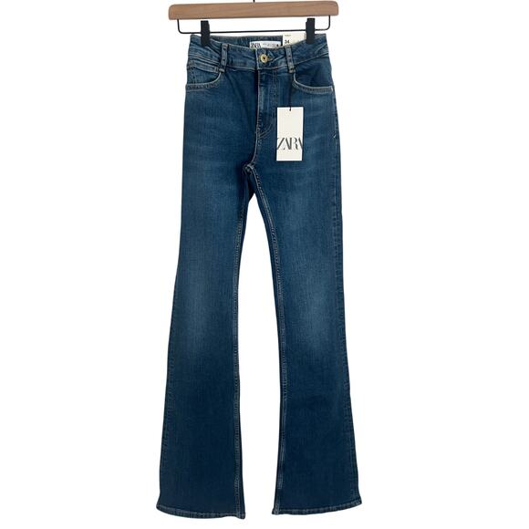 Zara Denim - Zara High Rise Flare Fit Full Length Stretch Jeans - USA 2 Dark Wash NWT